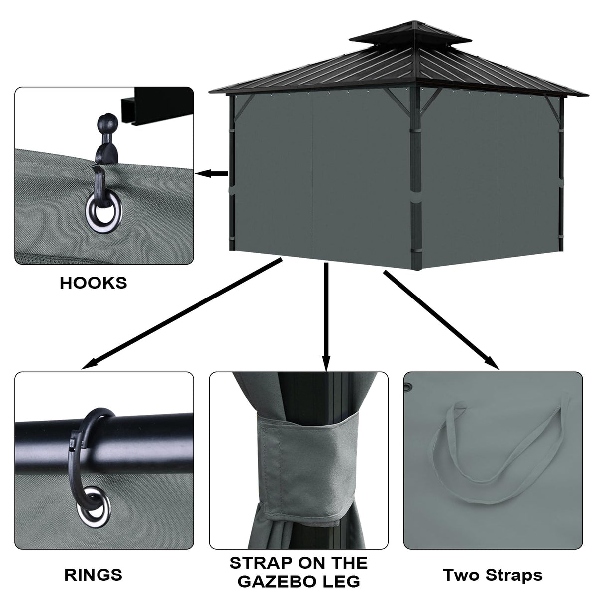 Tngan 10x12 curtain set enhances outdoor comfort and shade.