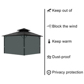 Tngan gazebo curtain installation is quick with hooks and straps.