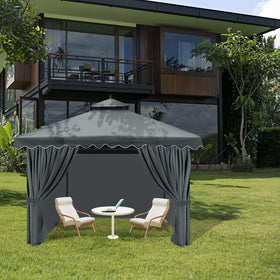 Tngan four-panel curtains provide portable privacy for patios and gardens.