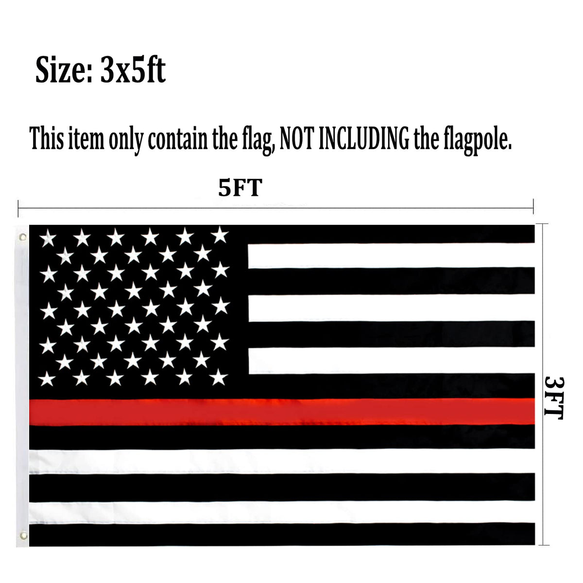 tnpun Embroidered Red Line Firefighter Flag 3x5, vivid colors for events