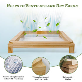 Tnstbiee square wooden rack closeup mesh shows breathable design for even drying