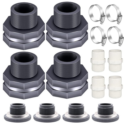 Tnuocke bulkhead-fitting gray for 3/4-inch connections, durable PVC for outdoor use.
