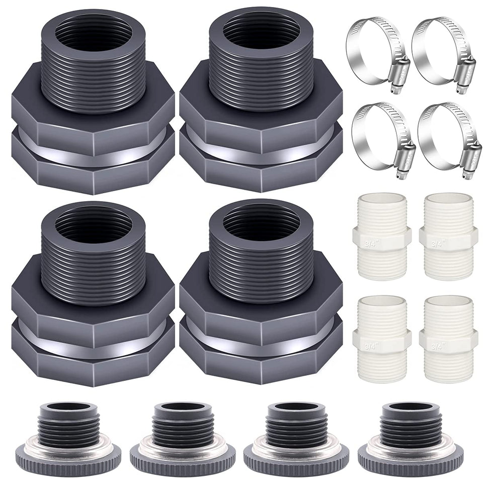 Tnuocke bulkhead-fitting gray for 3/4-inch connections, durable PVC for outdoor use.