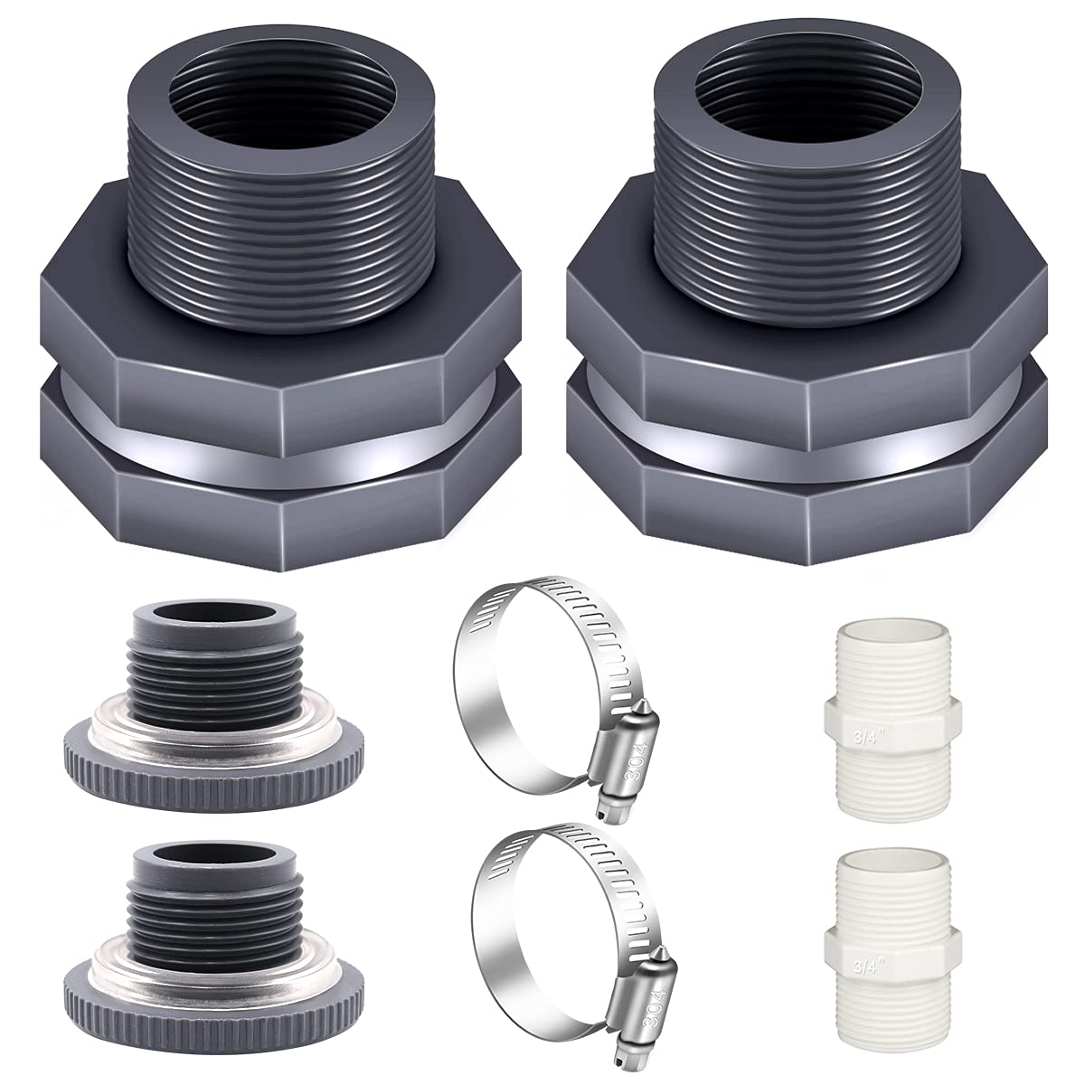 Tnuocke bulkhead fitting in grey for rain barrels and tanks