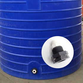Tnuocke rain-barrel setup with gray bulkhead components.