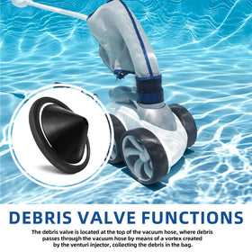 Tobaiwind debris valve atop vac tube guiding debris into the mesh bag.
