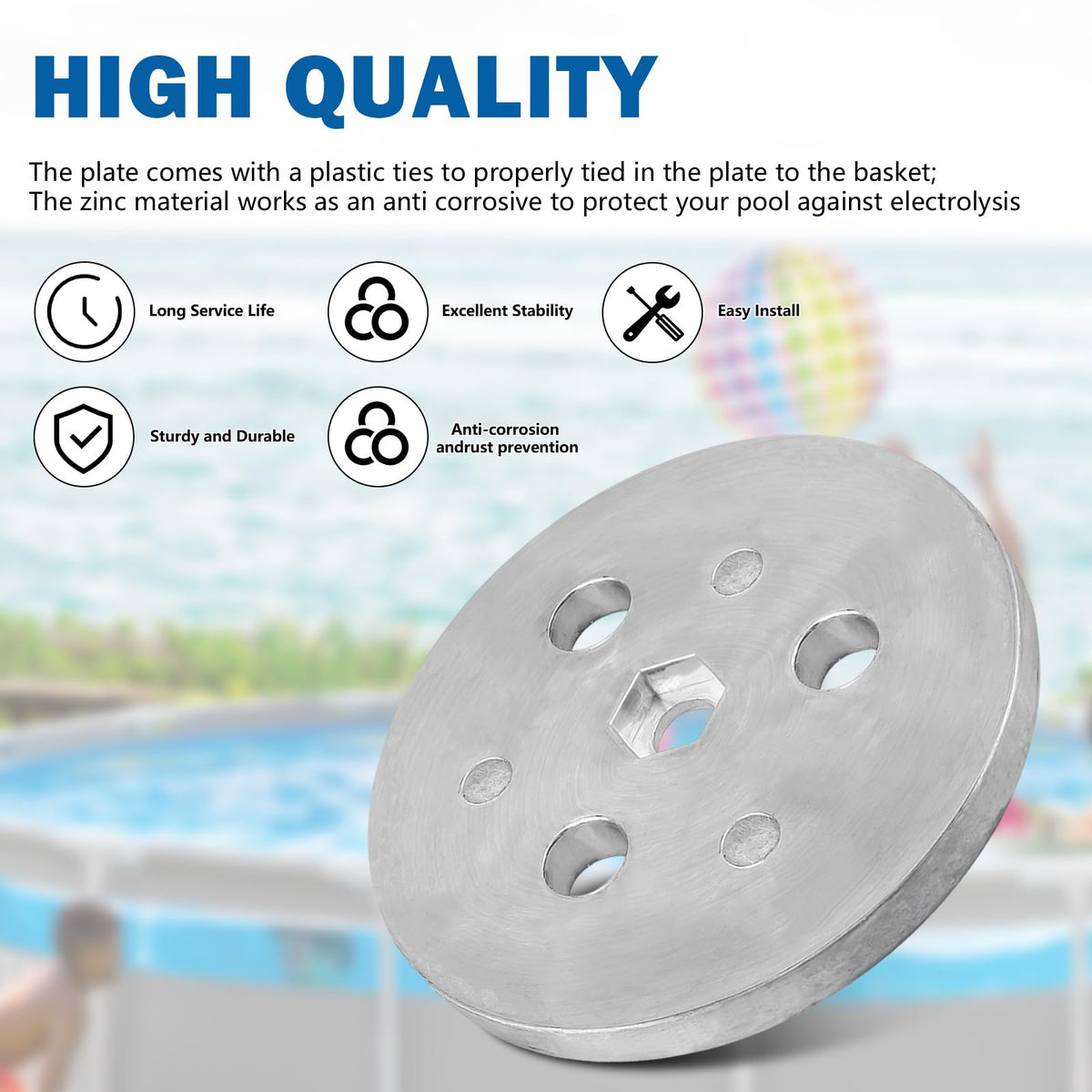 Sleek silver finish blends with pool hardware while offering protection.