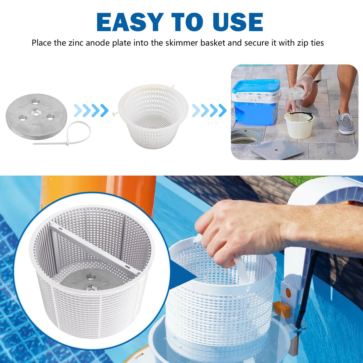 Easy-to-use ties included to secure the anode to pool equipment.
