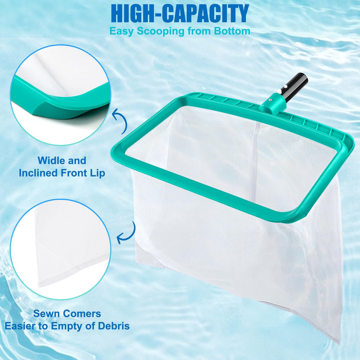 TOBEHIGHER pool skimmer easy installation via button with or without a pole.