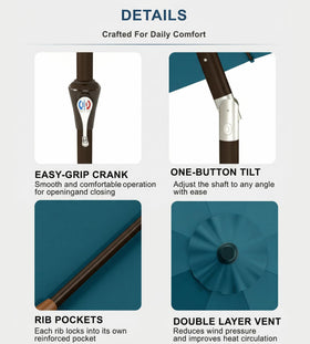 Tobeos Lake Blue umbrella crank operation highlights easy opening and closing