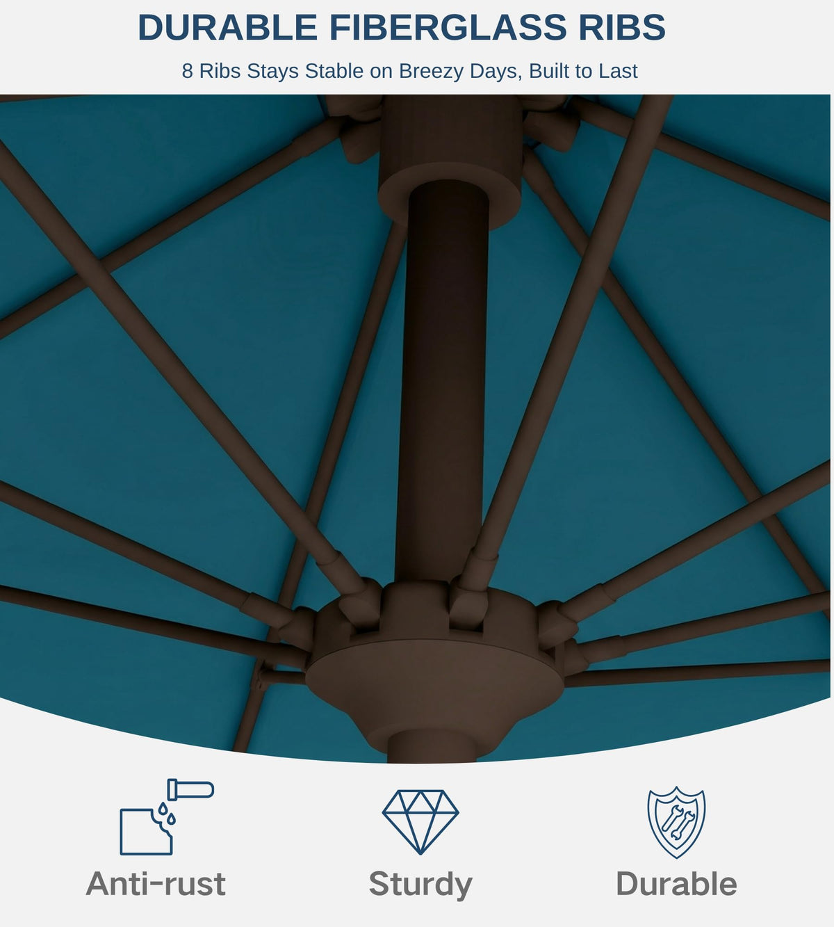 Tobeos 10ft Lake Blue umbrella tilt button demonstrates adjustable shade