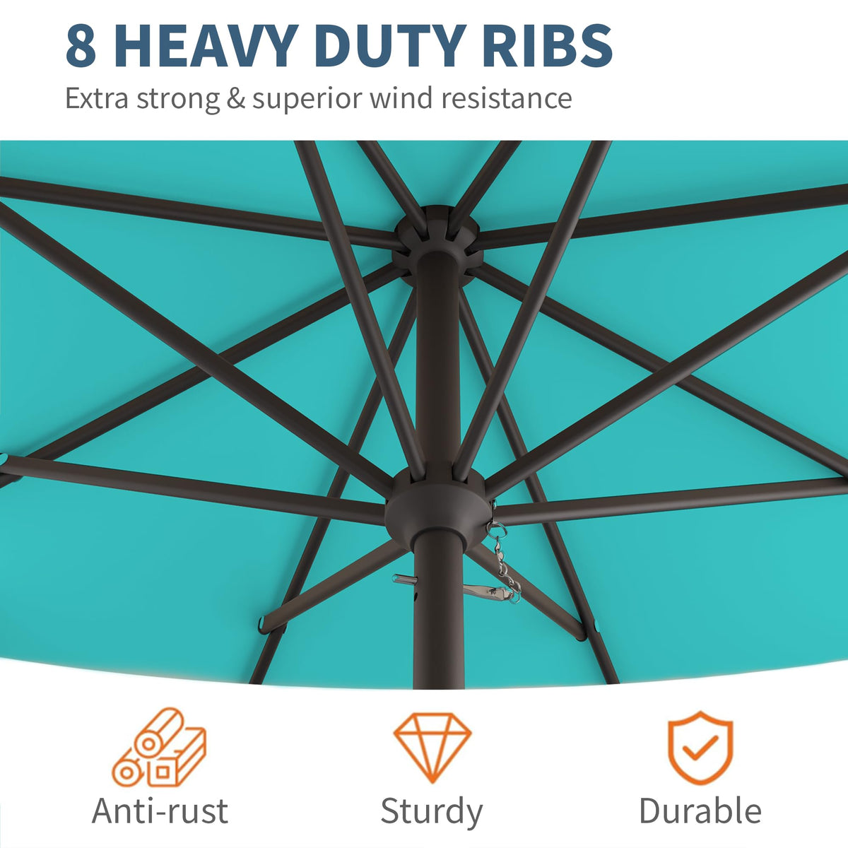 Generous 10-foot canopy covers 6–8 chairs for relaxed patio gatherings.