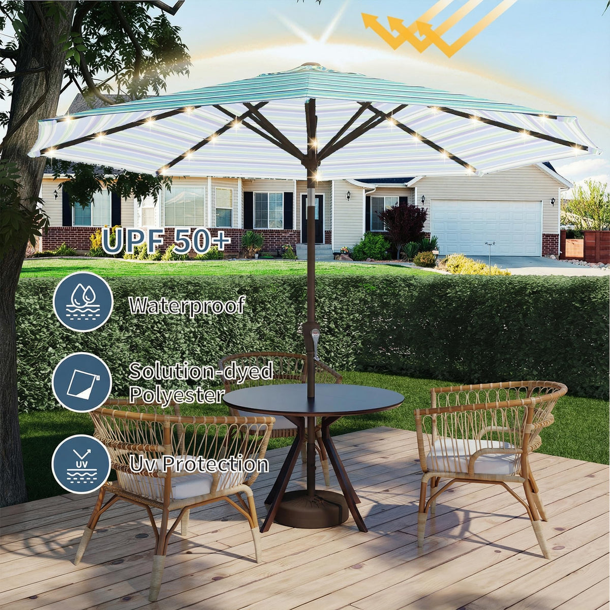 Tobeos solution-dyed polyester fabric delivers durable shade.