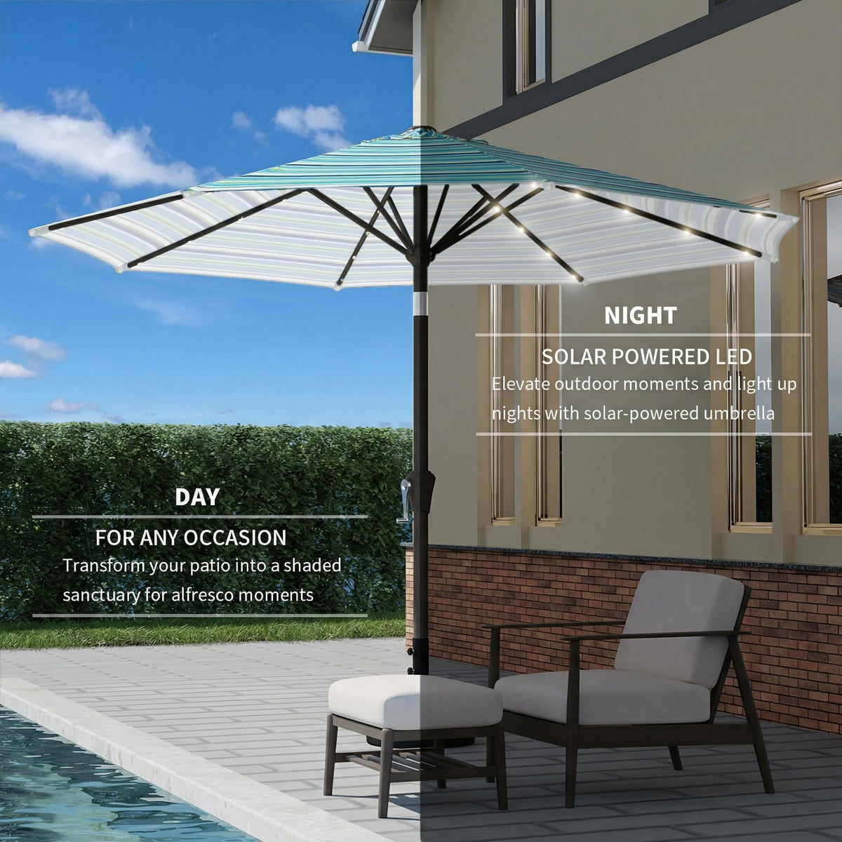 Tobeos 9ft umbrella over 42-54 in tables for gatherings.