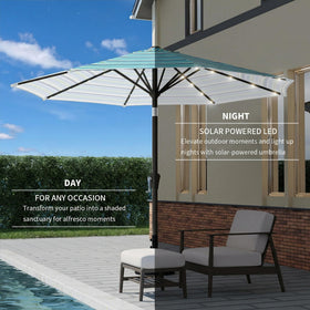 Tobeos 9ft umbrella over 42-54 in tables for gatherings.