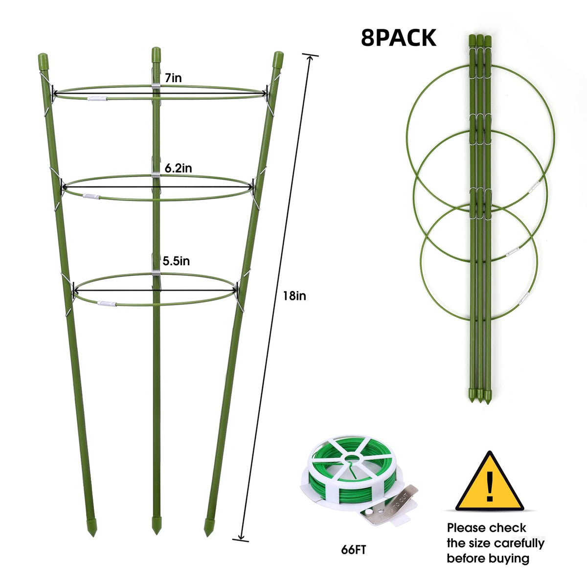 TOCCYARD 18-inch tomato cages provide sturdy vertical support
