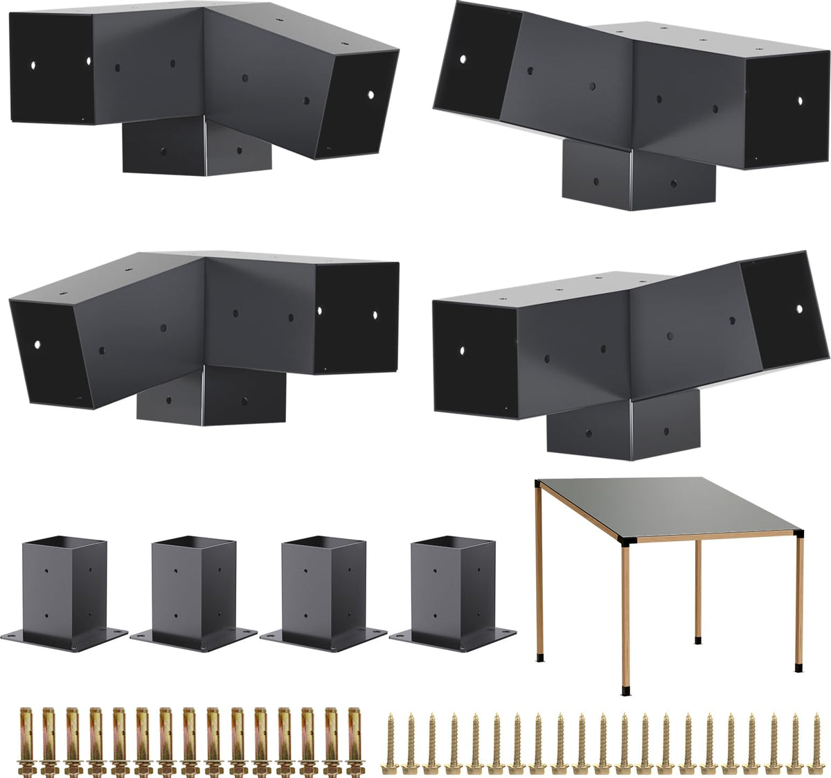 TOCRETOARE pergola brackets 15°/75° close-up reveals durable carbon steel for longevity.