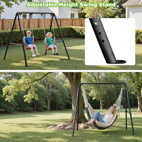 TOCRETOARE porch swing stand ground-stakes illustrates wind resistance and secure anchoring.