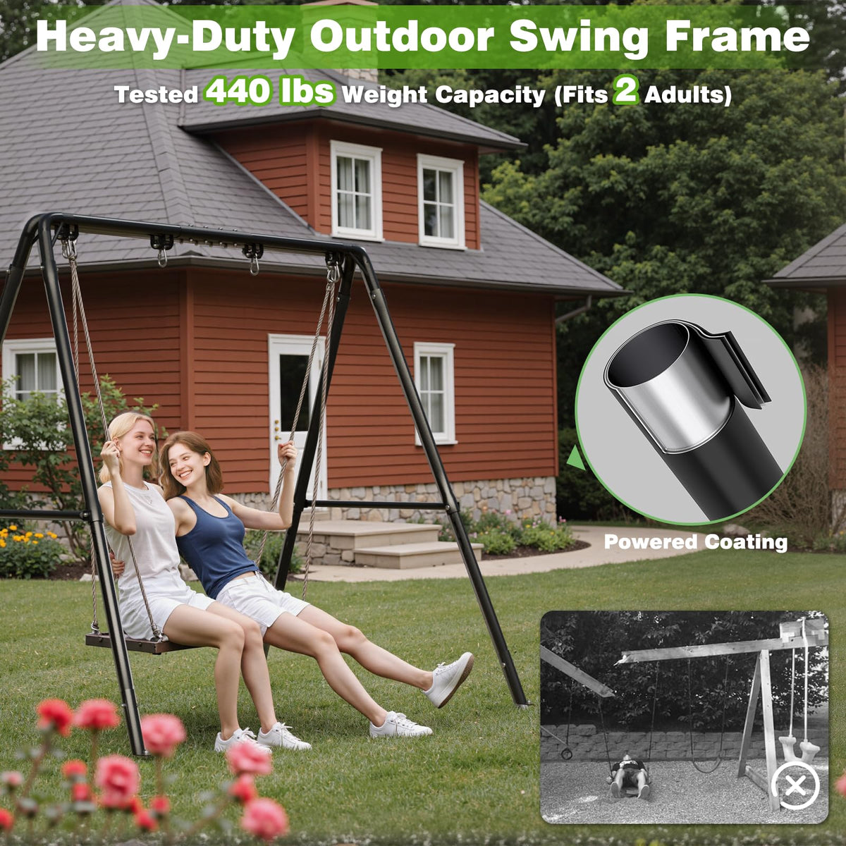 TOCRETOARE porch swing stand height-adjustment demonstrates versatile setup options.