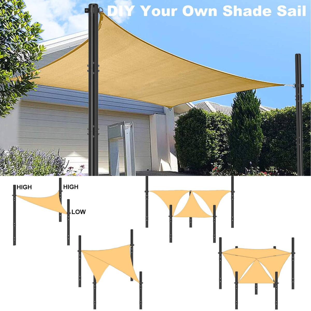 TOCRETOARE shade sail pole D-ring clamp enables versatile mounting for sails and tarps.