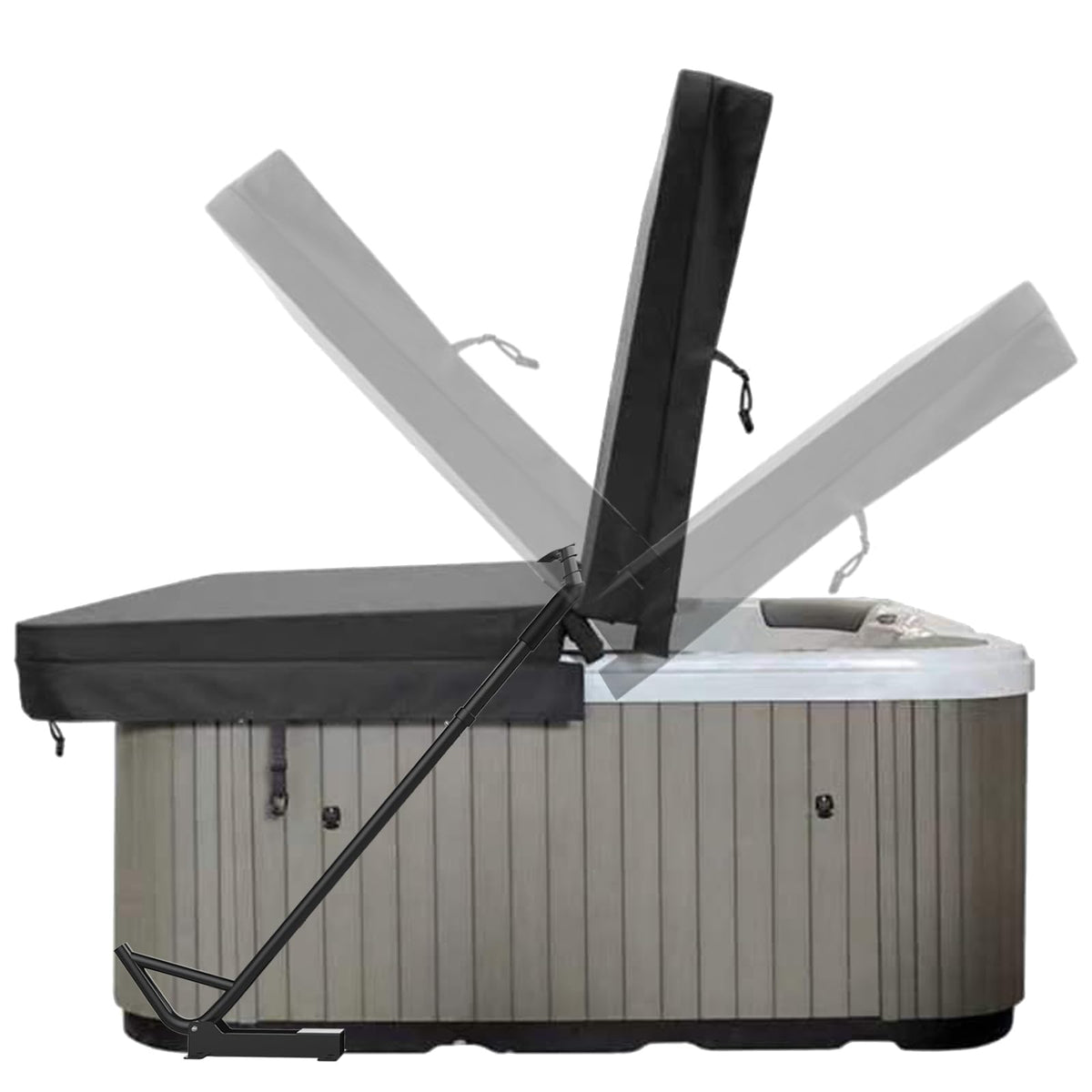 TOCRETOARE spa cover lift shows required rear clearance and side space for installation