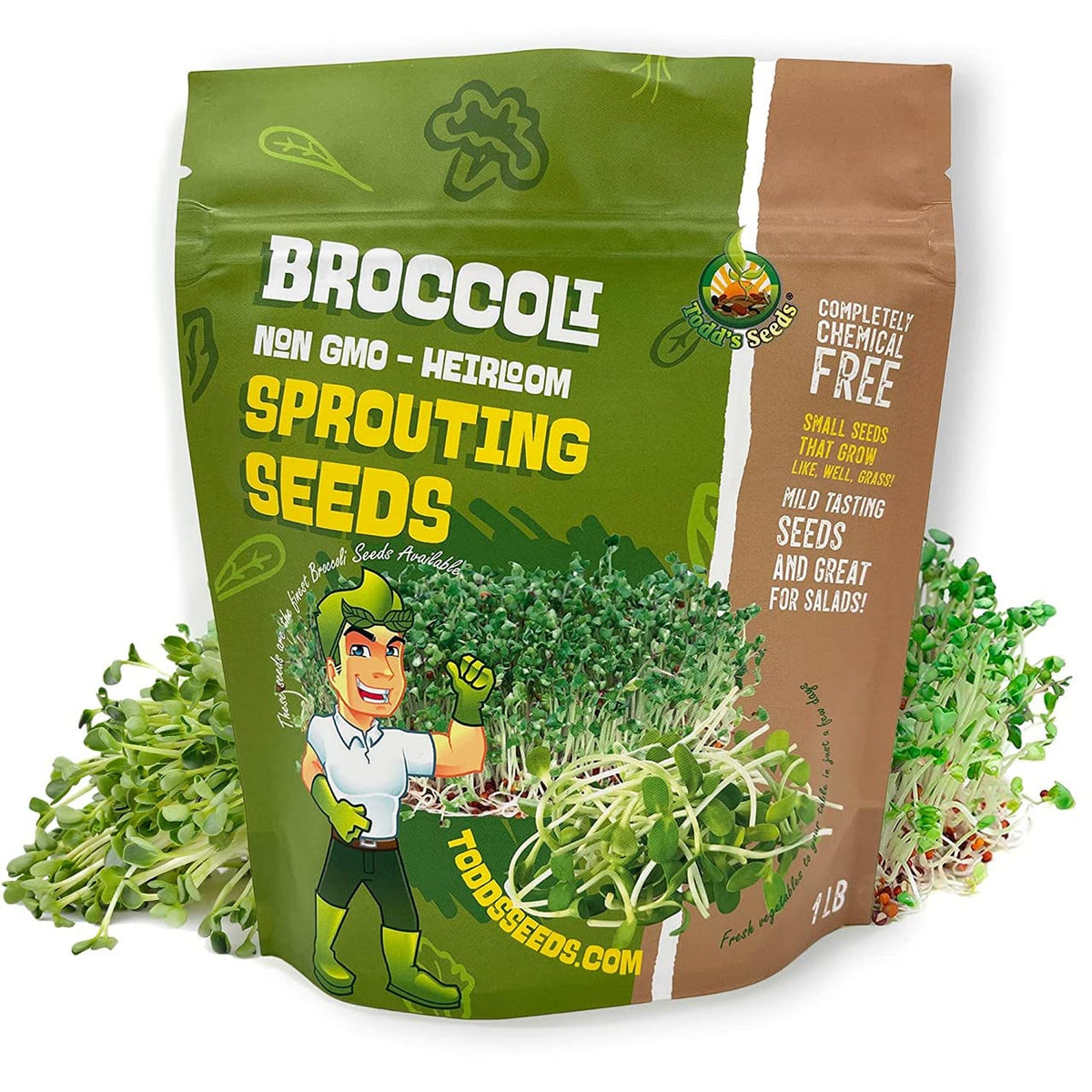 Todd's Seeds Calabrese sprouting broccoli seeds in bulk packaging for home growers.