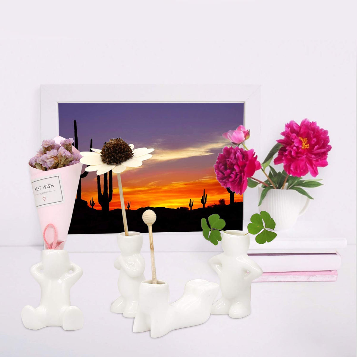 Together-life wedding and office decor air head planters add whimsy.