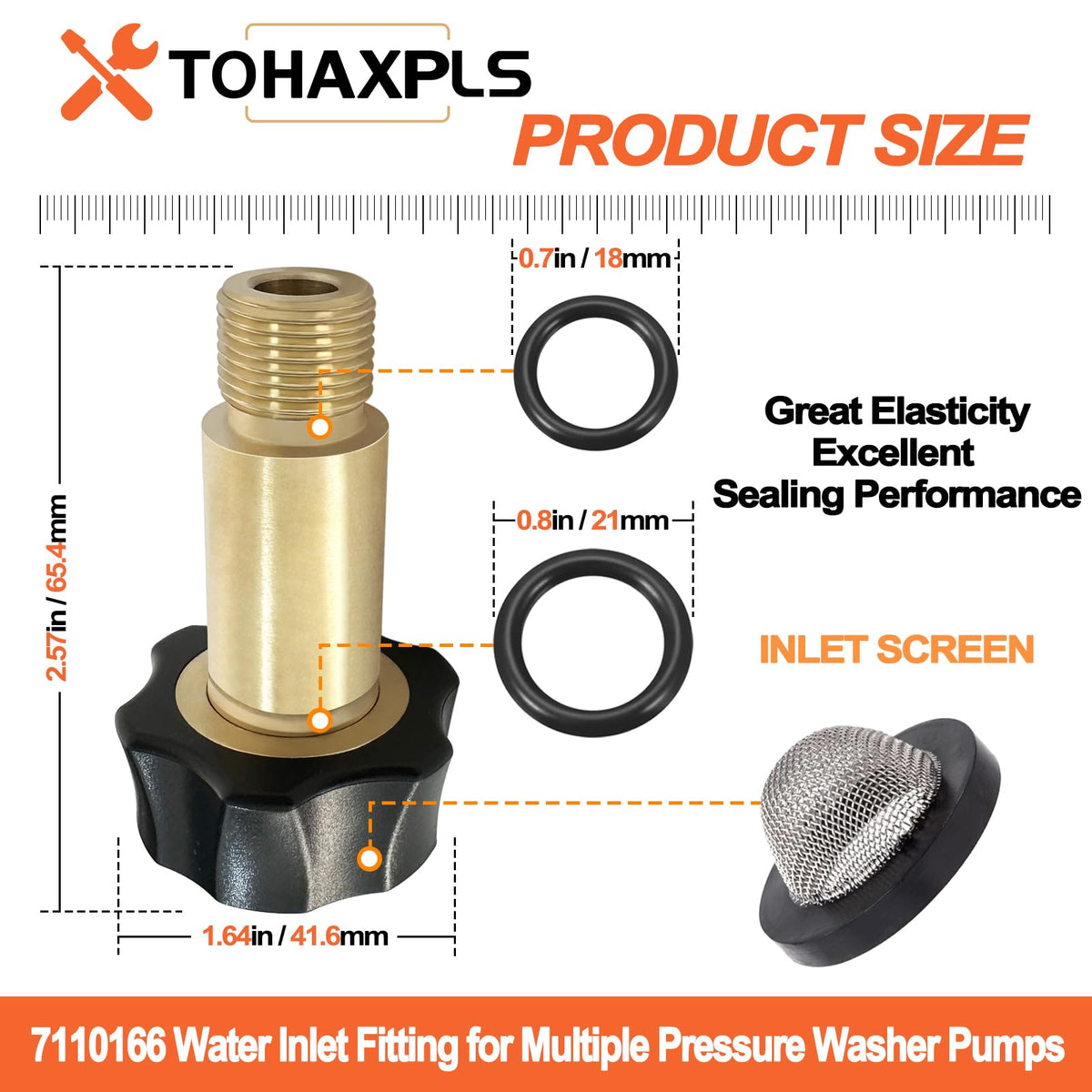 TOHAXPLS brass pump inlet 3-8 male to 3-4 female connection enables smooth hose attachment.