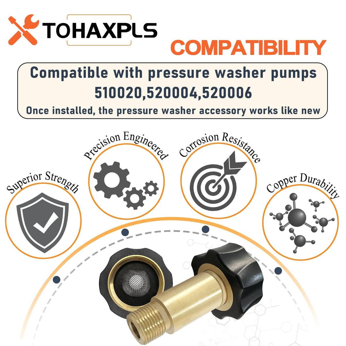 TOHAXPLS Simpson-inlet-fitting 520004 compatibility enables quick, reliable maintenance for compatible pumps.