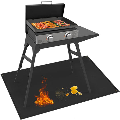 TOHONFOO grill mat 48x36in under-grill protects deck from spills and stains.