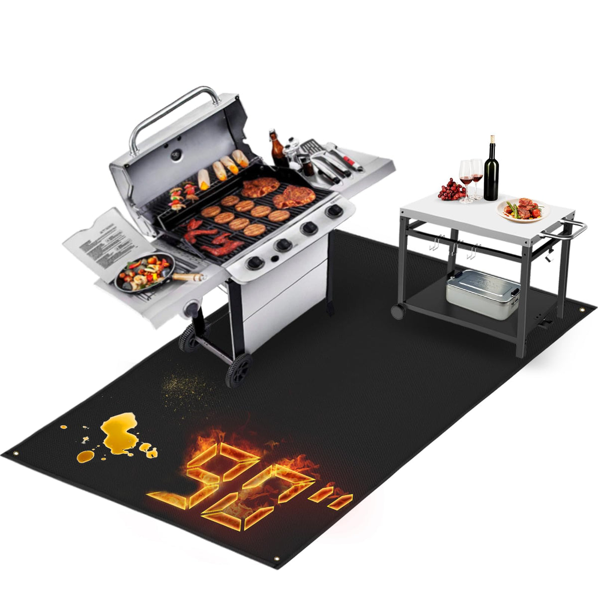 TOHONFOO grill mat 90x48in deck-protection for outdoor grilling.