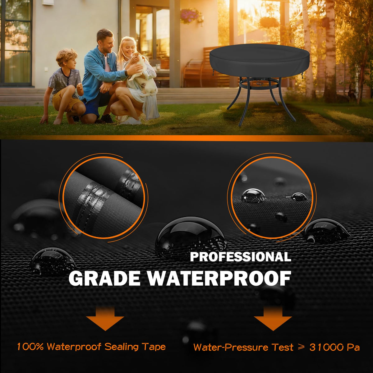 TOHONFOO metal table protected by 42 inch round cover in outdoor setting