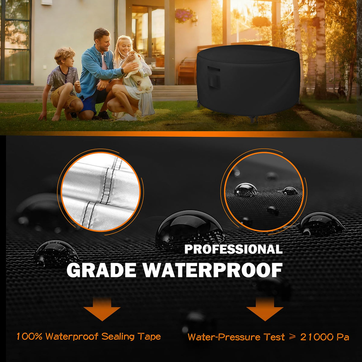 TOHONFOO windproof round cover with drawstrings and buckles stays secure on breezy days.