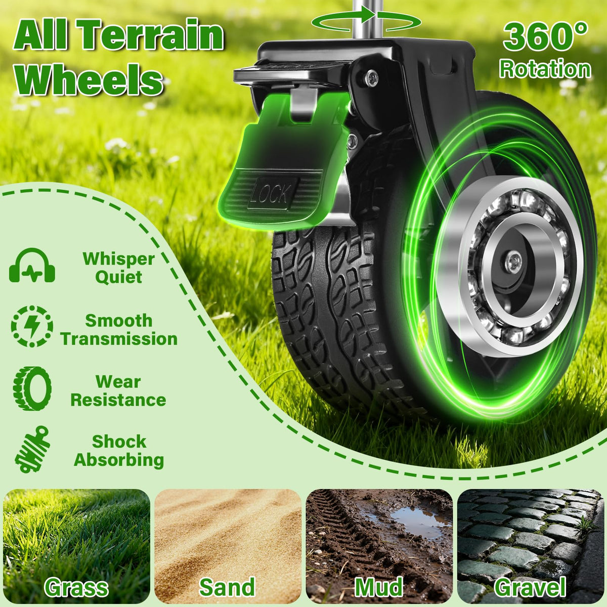 TOKXTIK wagon cart all-terrain wheels glide across sand, grass, and pavement