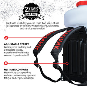 Tomahawk Power backpack straps shown for comfortable extended use.