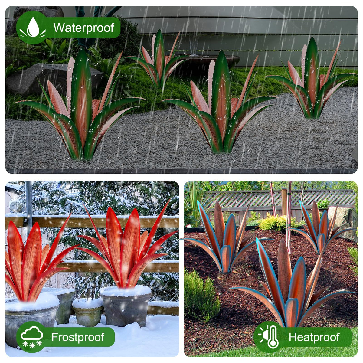 TOMBABY IP44 weatherproof agave sculpture withstands rain and snow with style.