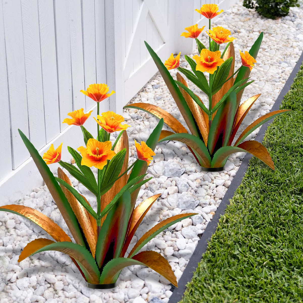 TOMBABY metal agave plant with flowers adds color to your garden