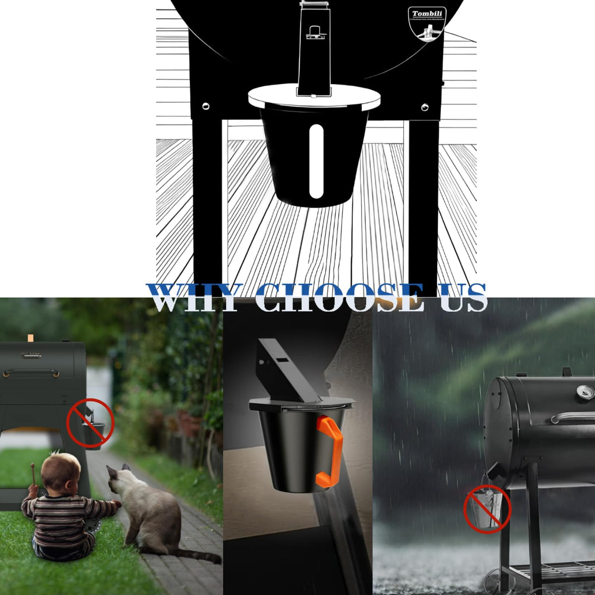Tombili grease bucket with heat-resistant coating for long-lasting use