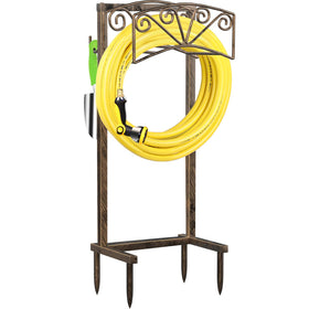 TomCare garden hose holder with four ground spikes for stable outdoor support.