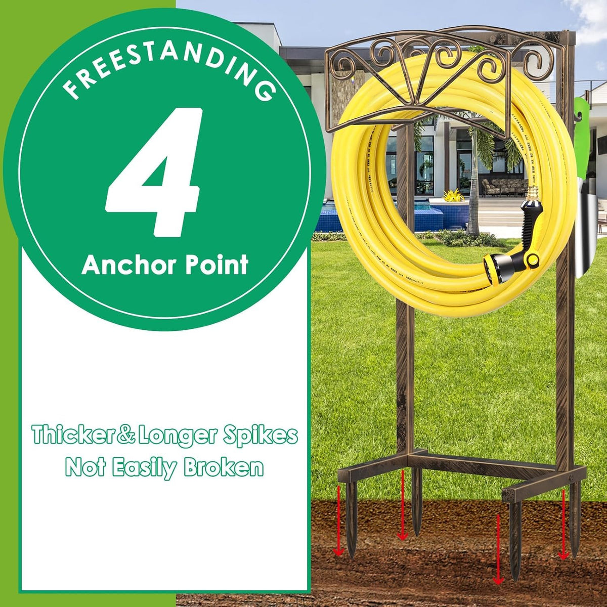 TomCare sturdy base prevents tipping when holding long hoses.