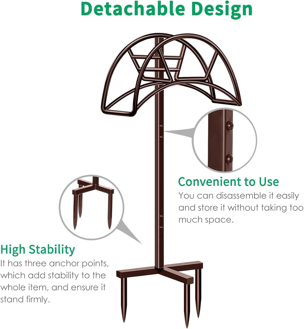TomCare Garden Hose Holder is a heavy-duty metal stand resistant to rust.