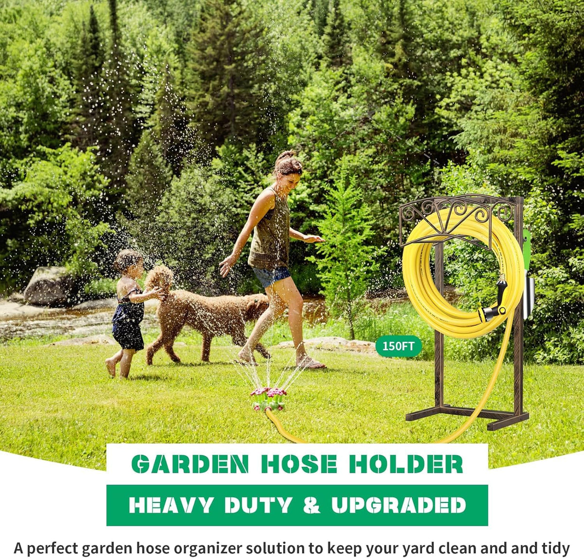 TomCare outdoor hose organizer keeps yard tidy and hoses accessible.