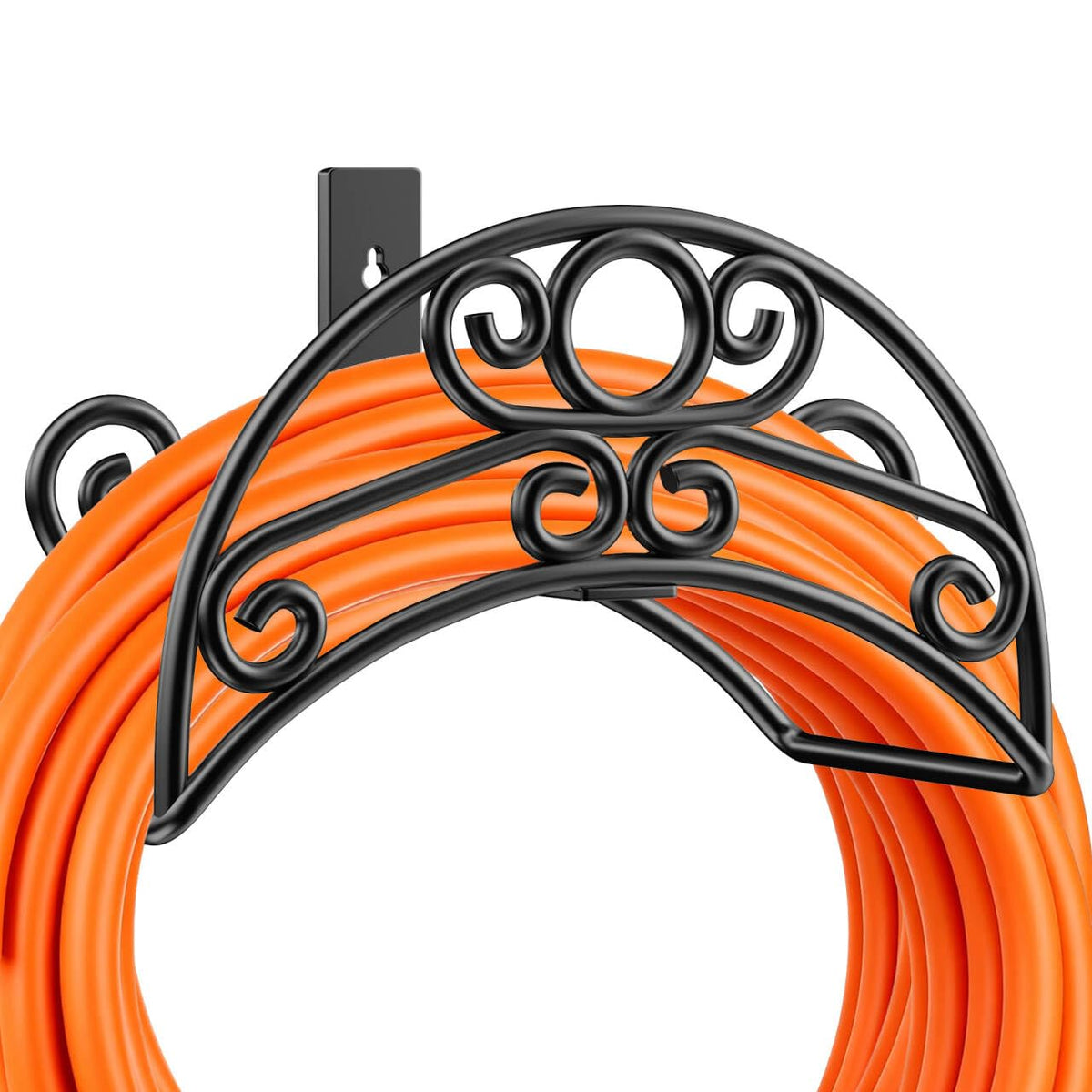 TomCare garden hose holder on wall mount keeps hoses tidy and ready.