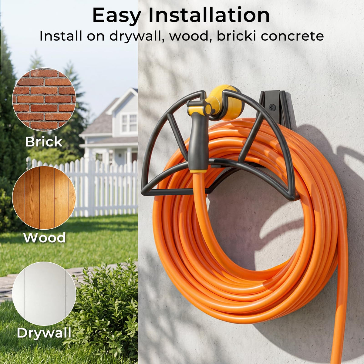 TomCare heavy-duty metal hose hanger withstands outdoor use and weather.
