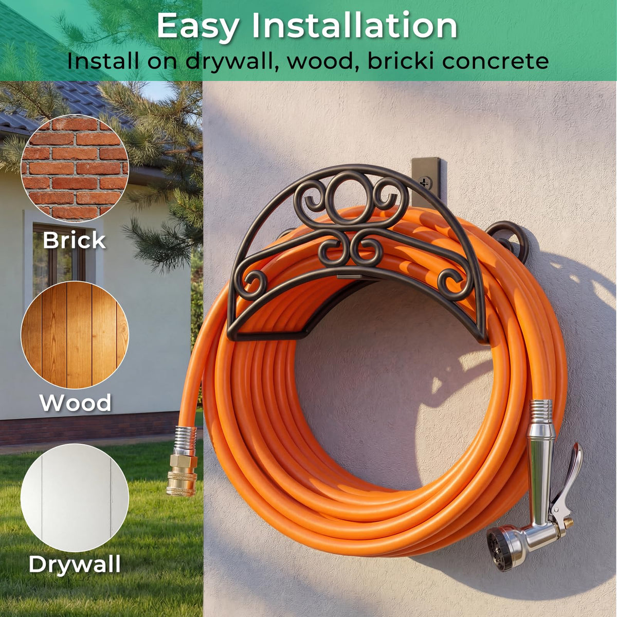 TomCare heavy-duty metal hose rack offers durable, weather-resistant storage for outdoor use.
