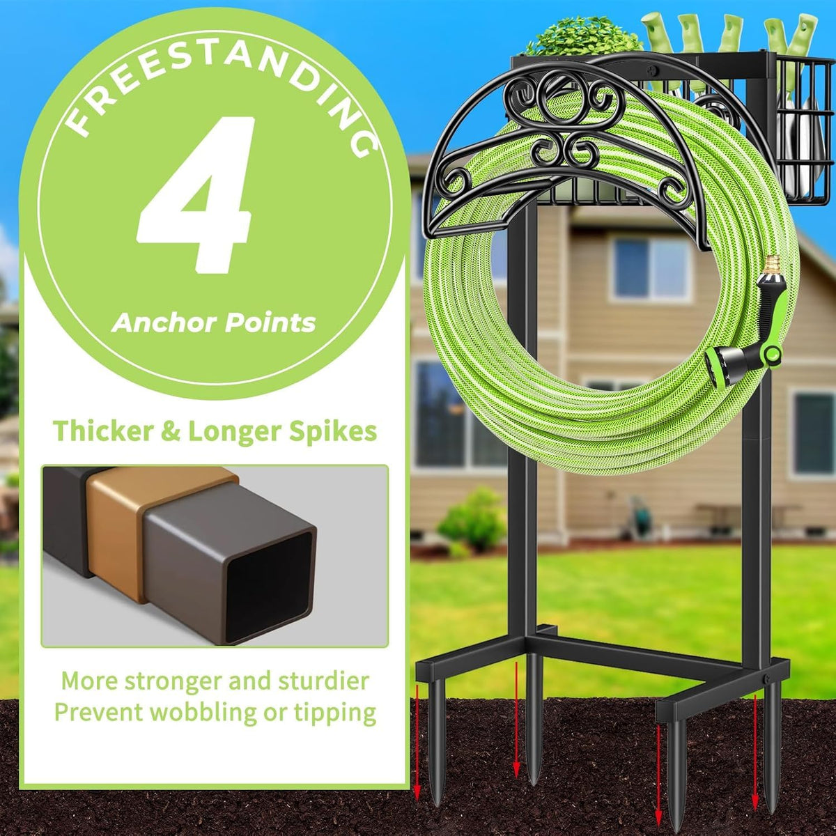 TomCare hose holder holds up to 160 feet, reducing clutter