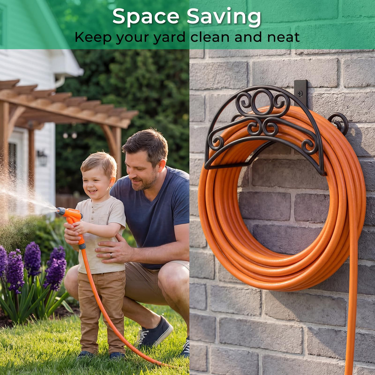 TomCare modern design outdoor hose organizer adds sleek style to yard or garage.