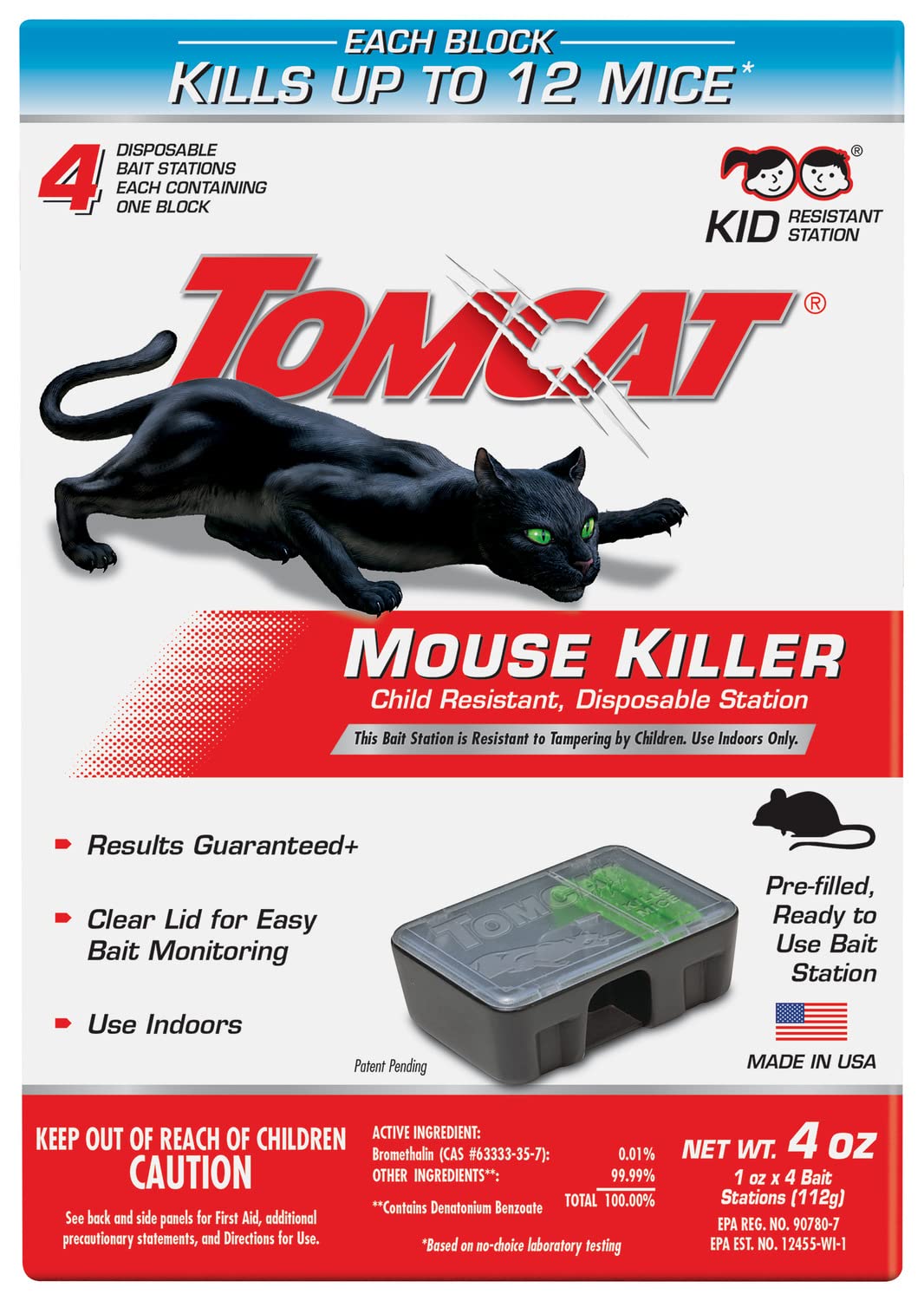 Tomcat Mouse Killer four-pack packaging ensures ongoing pest control supplies.