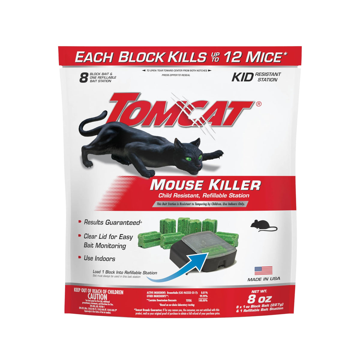 Tomcat Mouse Killer station front view, compact indoor pest control solution.