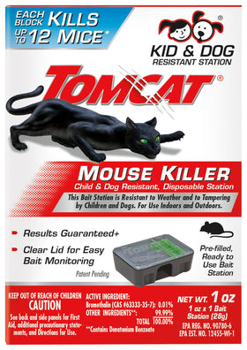 Tomcat Mouse Killer station with lid closed shows tamper-resistant security for homes.